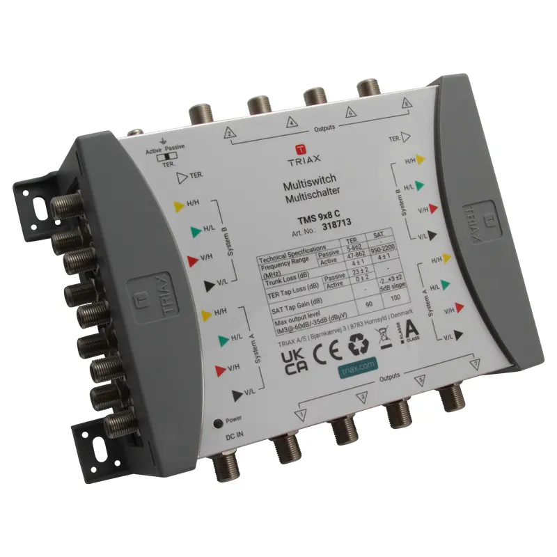 [318713] TRIAX 318713 TMS 9×8 C Multiswitch, Cascade, 9 Inputs, 8 Subscriber Outputs.