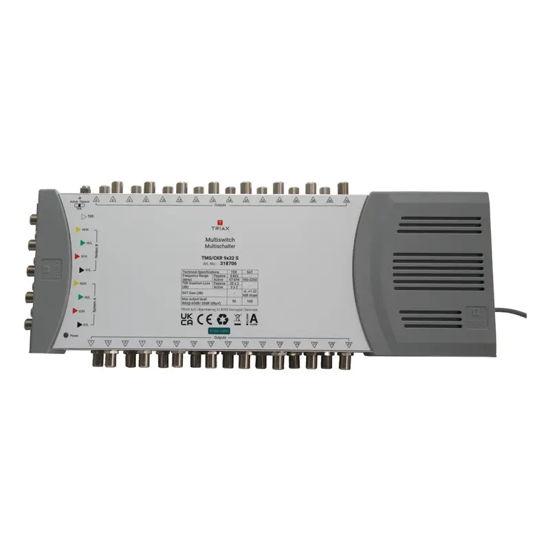 [318706] TRIAX 318706 9×32 S TMSCKR Standalone multi switch for 2 Satellite positions with 9 inputs and 32 outputs.
