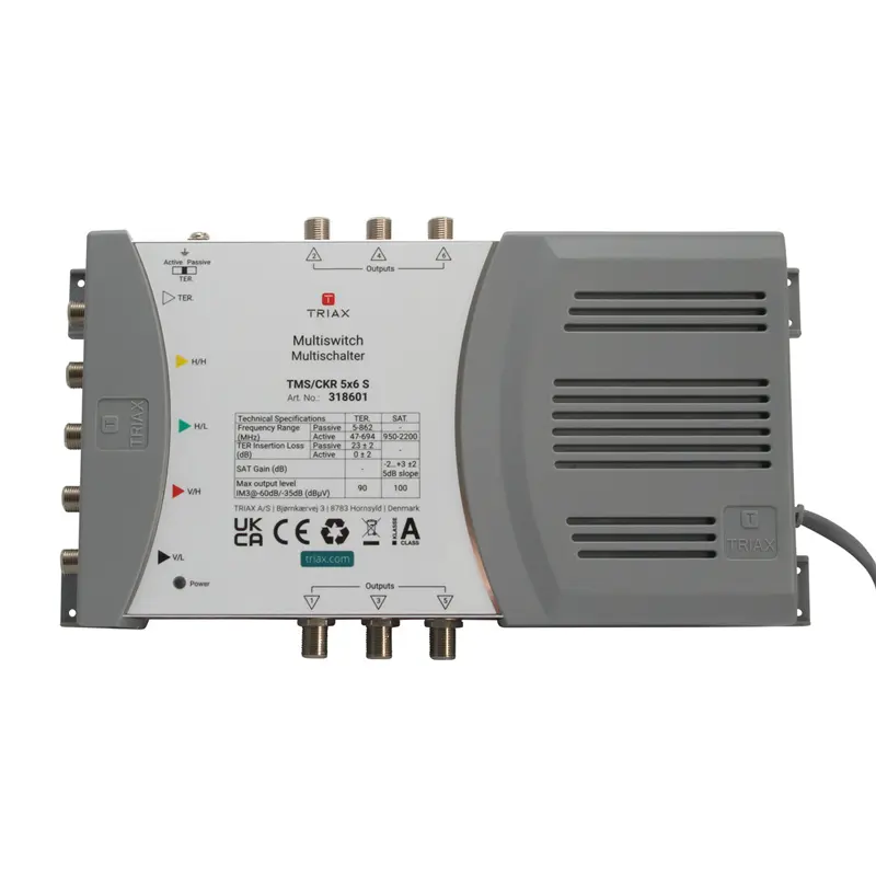[318601] TRIAX 318601 TMSCKR 5×6 S Standalone multi switch for 1 Satellite position with 5 inputs and 6 outputs.