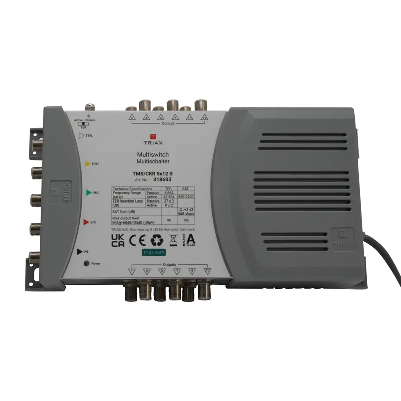 [318603] TRIAX 318603 TMSCKR 5×12 S Standalone multi switch for 1 Satellite position with 5 inputs and 12 outputs.