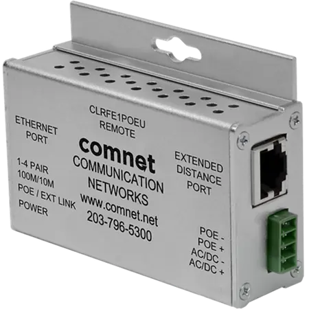 [CLRFE1POEU] Comnet CLRFE1POEU Ethernet Extender over Twisted-Pair, Remote, at PoE Passthrough Supported, Single-Channel.