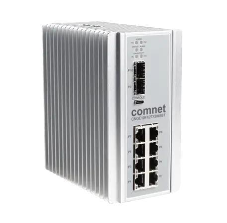 Comnet CNGE10FX2TX8MSBT Hardened Managed Ethernet Switch, 2 SFP, 8 RJ45 Ports with 90 Watt PoE.