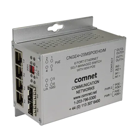 Comnet CNGE4+2SMSPOEHO/M Hardened Self-Managed Dual .at PoE Switch, mini, 4 RJ45, 2 SFP.