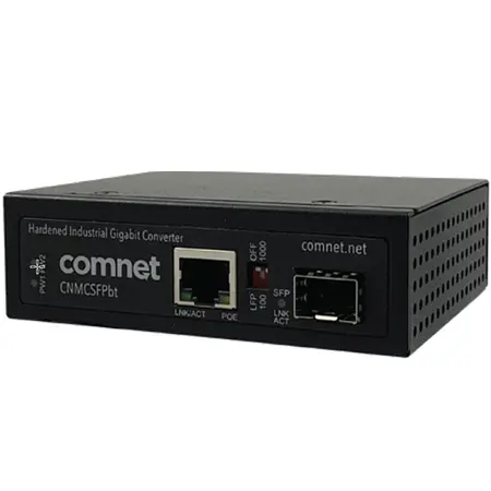 [CNMCSFPBT] Comnet CNMCSFPBT Hardened 10/100/1000 PoE 90W bt Giga Bit Converter, 100 or 1000 SFP Optical Port.