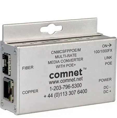 [CNMCSFPPOE/M] Comnet CNMCSFPPOE/M Hardened 10/100/1000 PoE Media Converter, Mini, 100 or 1000 SFP Optical Port.