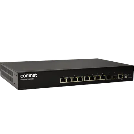 Comnet CWGE10FX2TX8MSPOE 10 PORT 1000Mbps MAN SW 8 ELEC2FX OPT, 120/240 VAC POE.