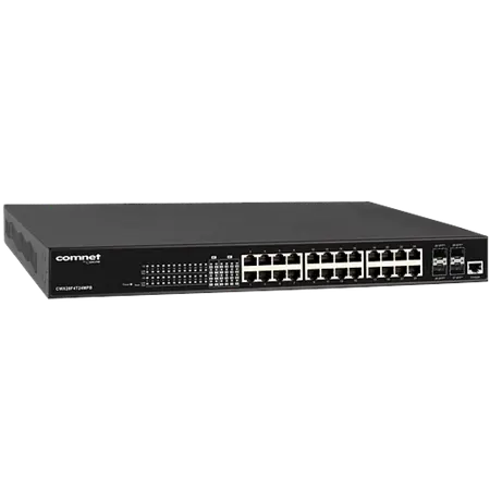 Comnet CWX28F4T24MPB Commercial Managed L2+ PoE bt Switch, 4 SFP+, 24 RJ45.