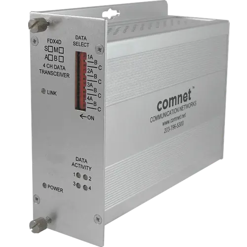 Comnet FDX4DS1A RS232/422/485 4-Channel Universal Data Transceiver, single mode, 1 fiber, A end.